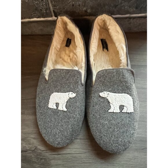 Talbots Fireside Embroidered Polar Bear Slippers Gray Women’s 8M - Picture 5 of 15